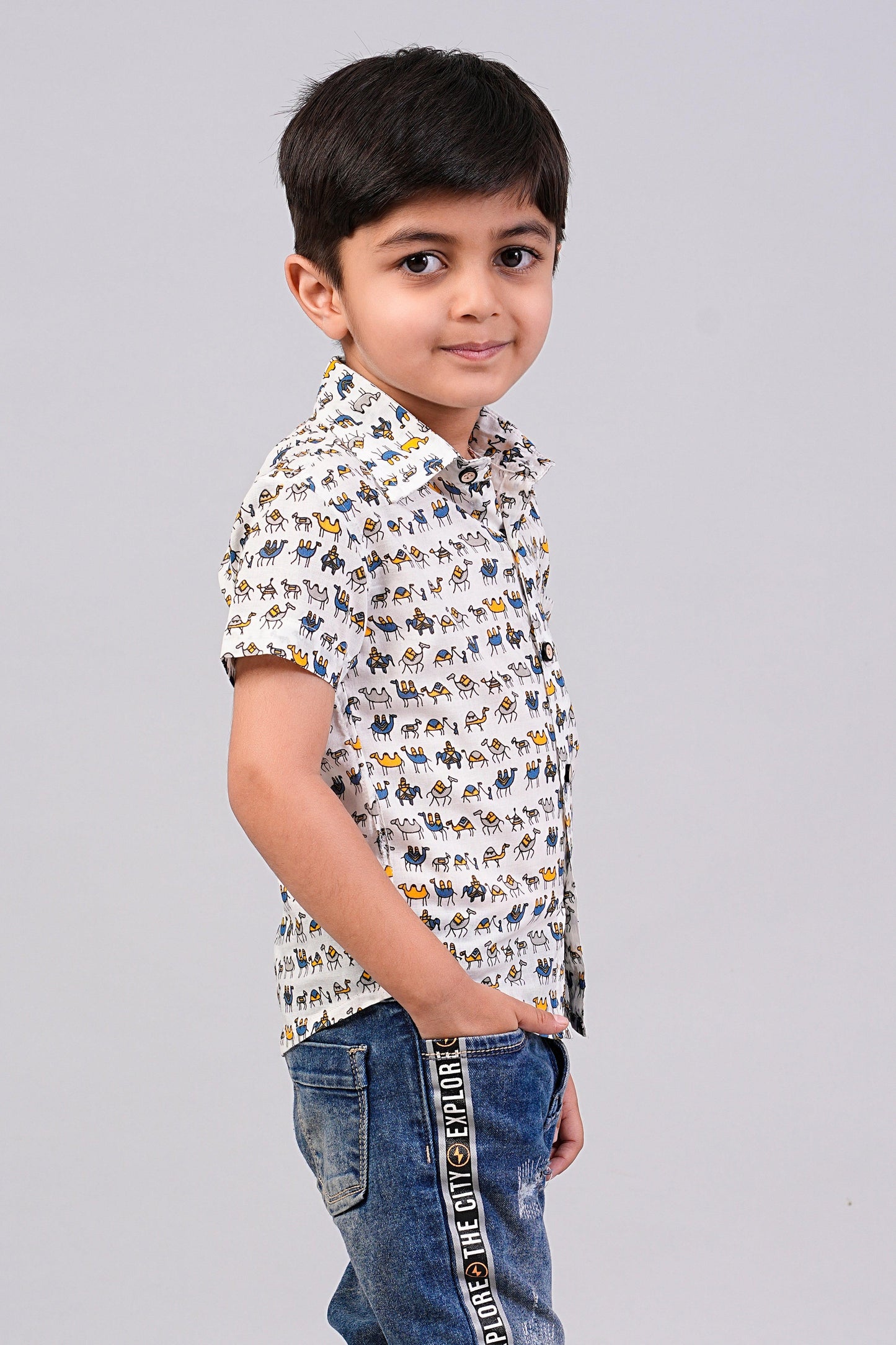 Boy's Ethnic Camel Printed Half-Sleeves Shirts