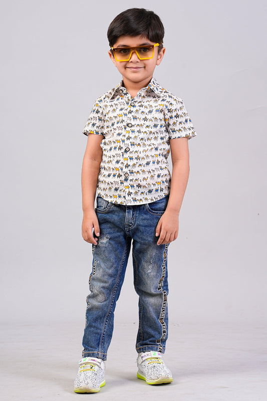 Boy's Ethnic Camel Printed Half-Sleeves Shirts