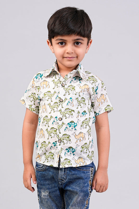 Boy's Multi Camel Printed Half-Sleeves Shirts