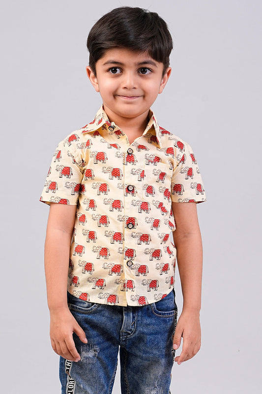Boy's Elephant Printed Half-Sleeves Shirts