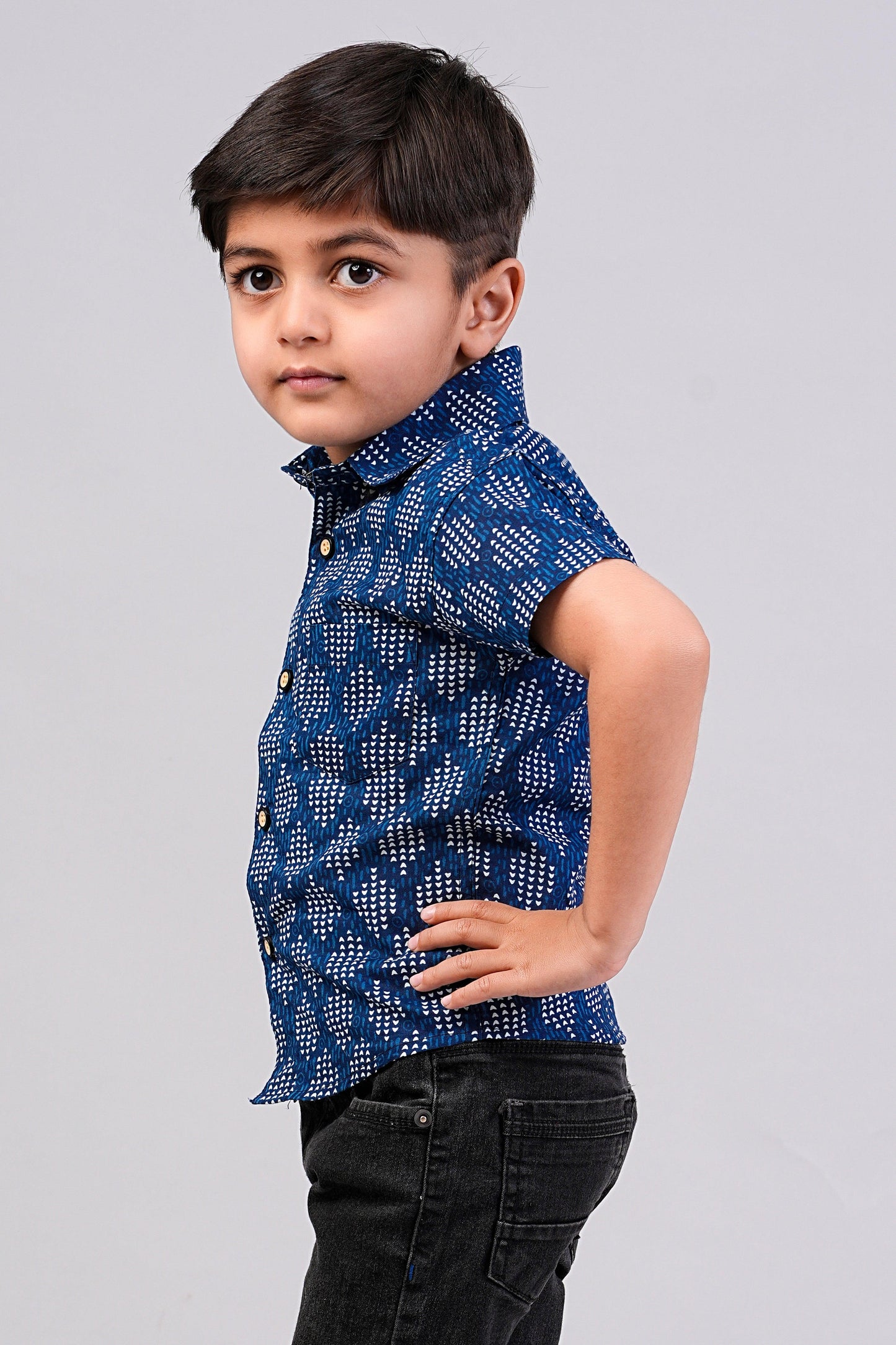 Boy's Indigo Printed Half-Sleeves Shirts