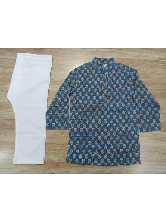 Boy's Printed Buti Full-Sleeves Kurta & Pyjama Set