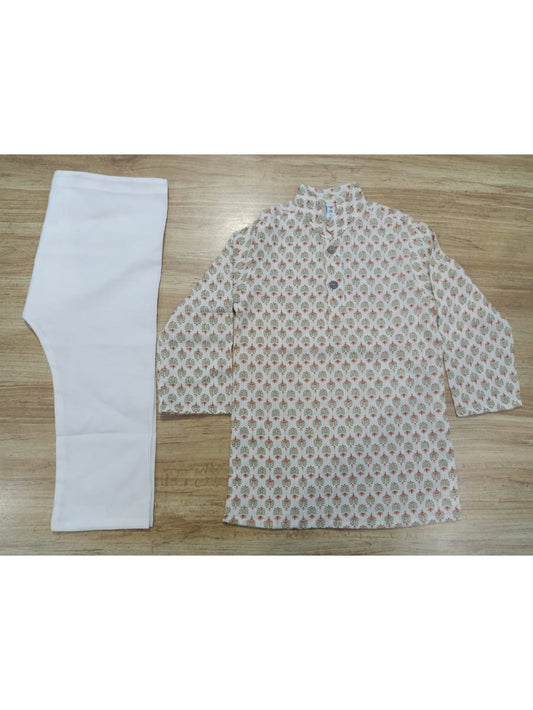 Boy's Printed Buti Full-Sleeves Kurta & Pyjama Set