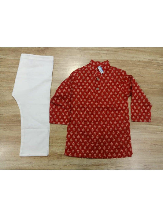 Boy's Printed Full-Sleeves Kurta & Pyjama Set