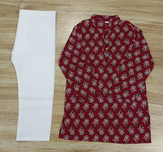 Boy's Printed Full-Sleeves Kurta & Pyjama Set