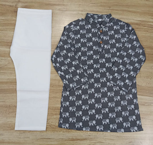 Boy's Printed Full-Sleeves Kurta & Pyjama Set