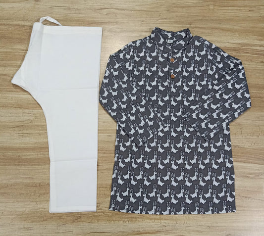 Boy's Printed Full-Sleeves Kurta & Pyjama Set