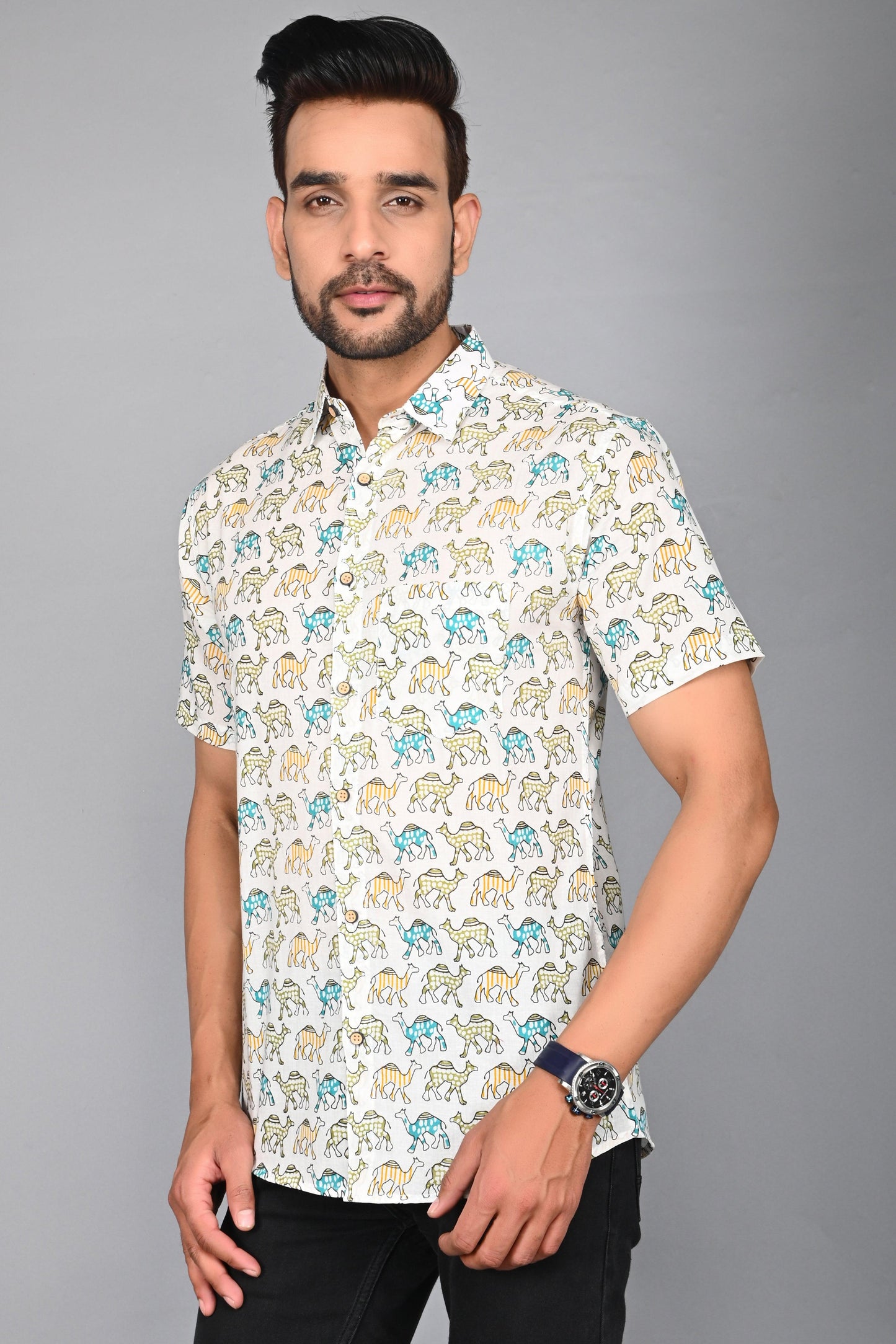 Men's Printed Camel Half-Sleeves shirts