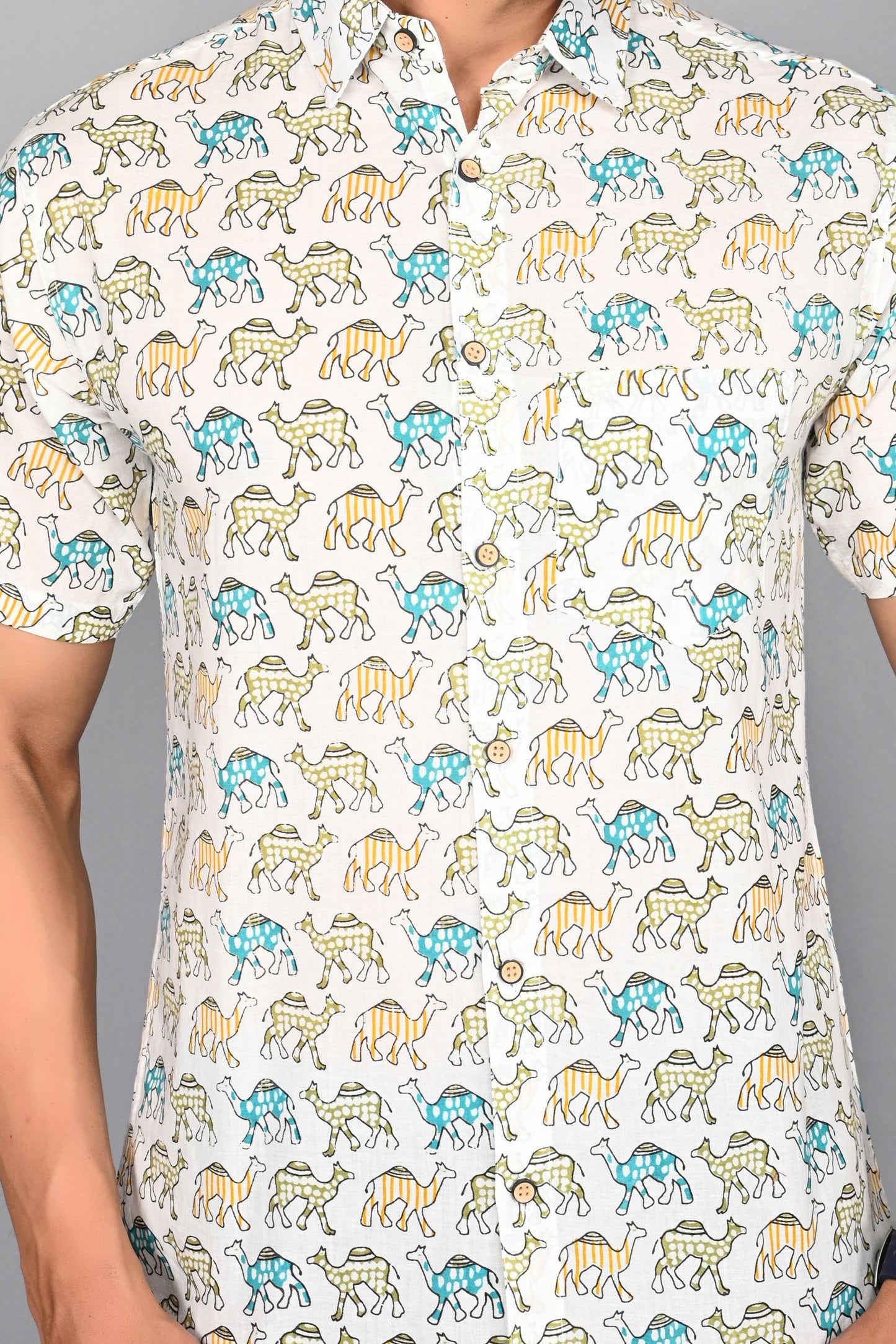 Men's Printed Camel Half-Sleeves shirts