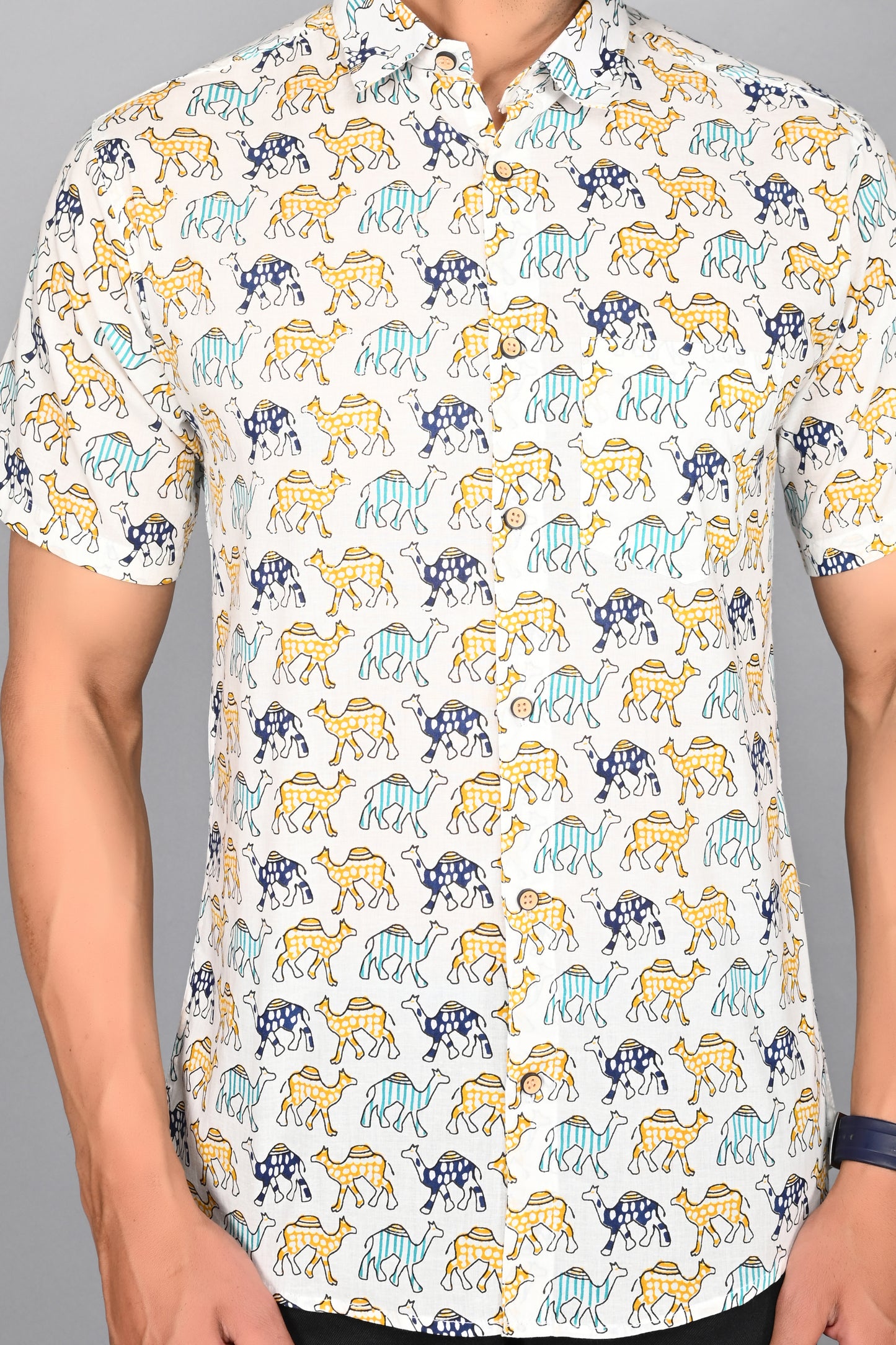 Men's Printed Camel Half-Sleeves shirts