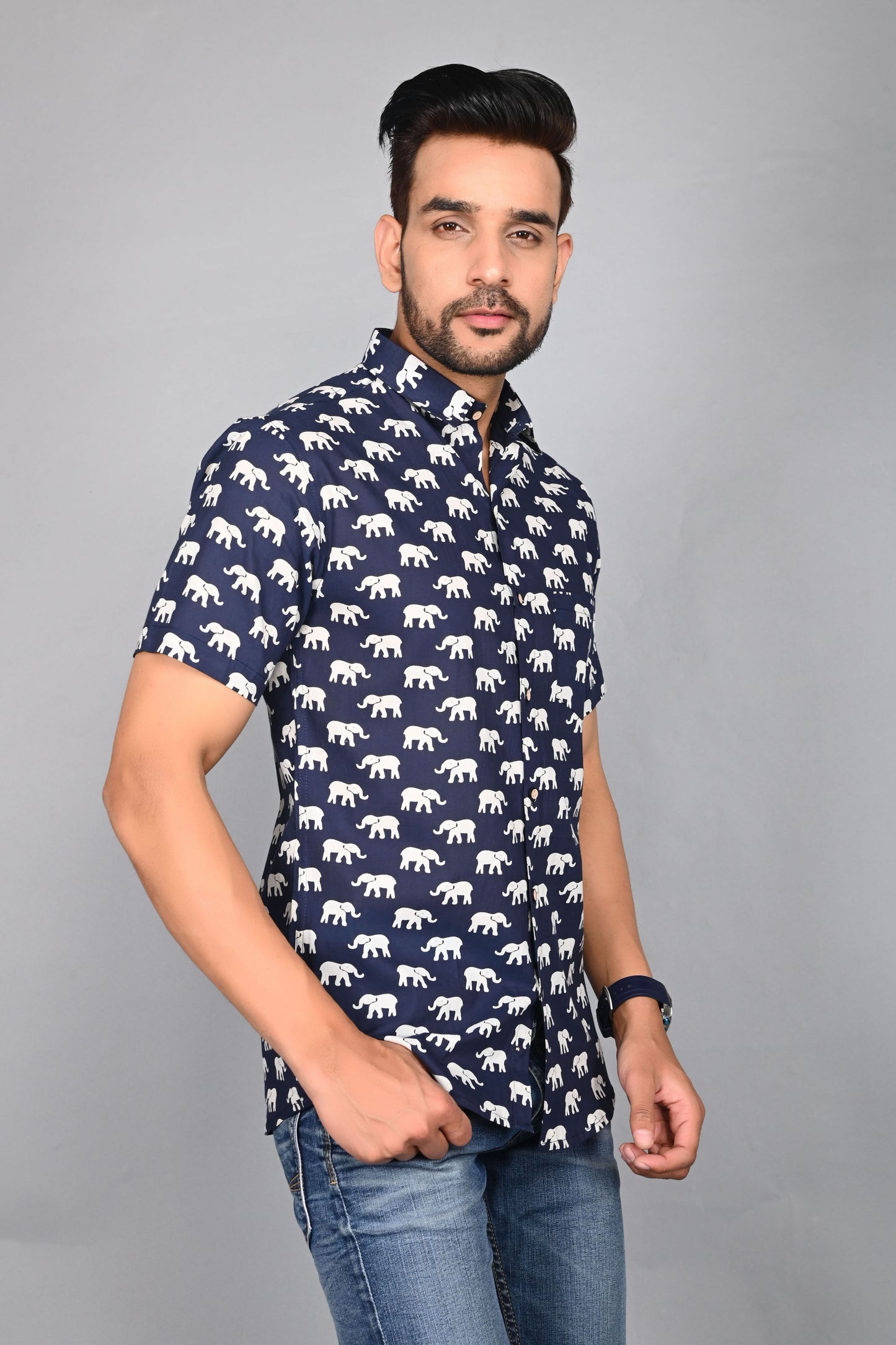 Men's Printed Elephant Half-Sleeves shirts