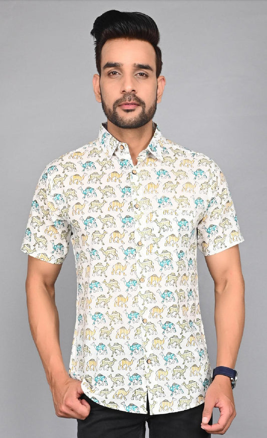 Men's Printed Camel Half-Sleeves shirts