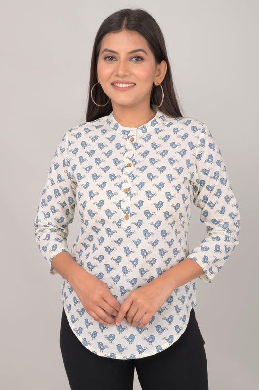 Women's Ethnic Birds Printed Cotton Kurta